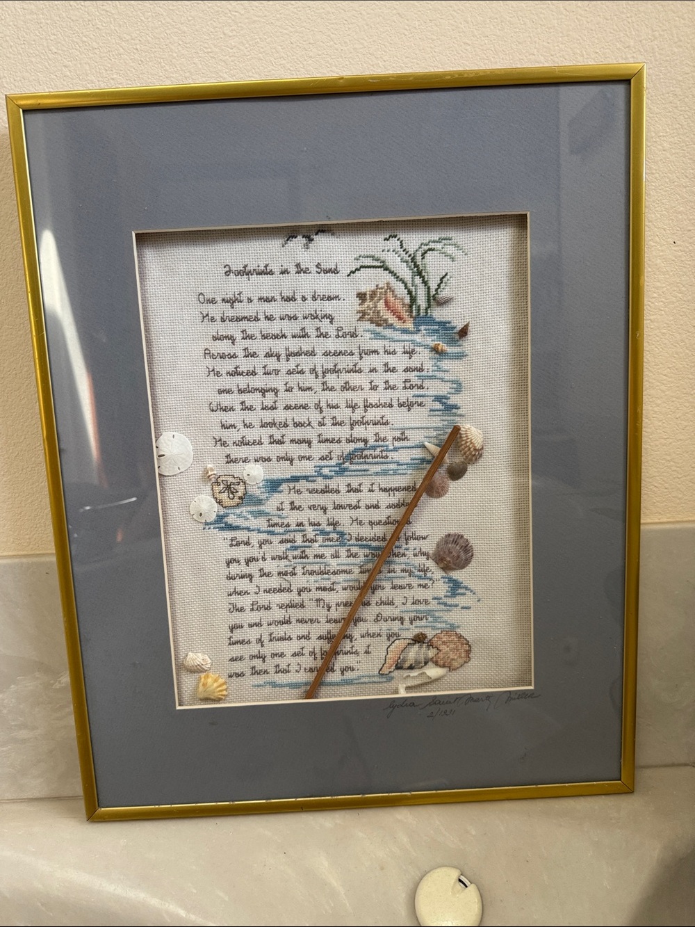 Vintage Footprints in the Sand Cross Stitch Inspirational Wall Art Beach Decor